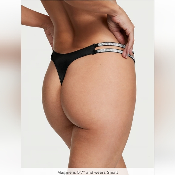 VS Very Sexy Double Shine Strap Smooth Thong Panty Black NWT - Picture 2 of 5